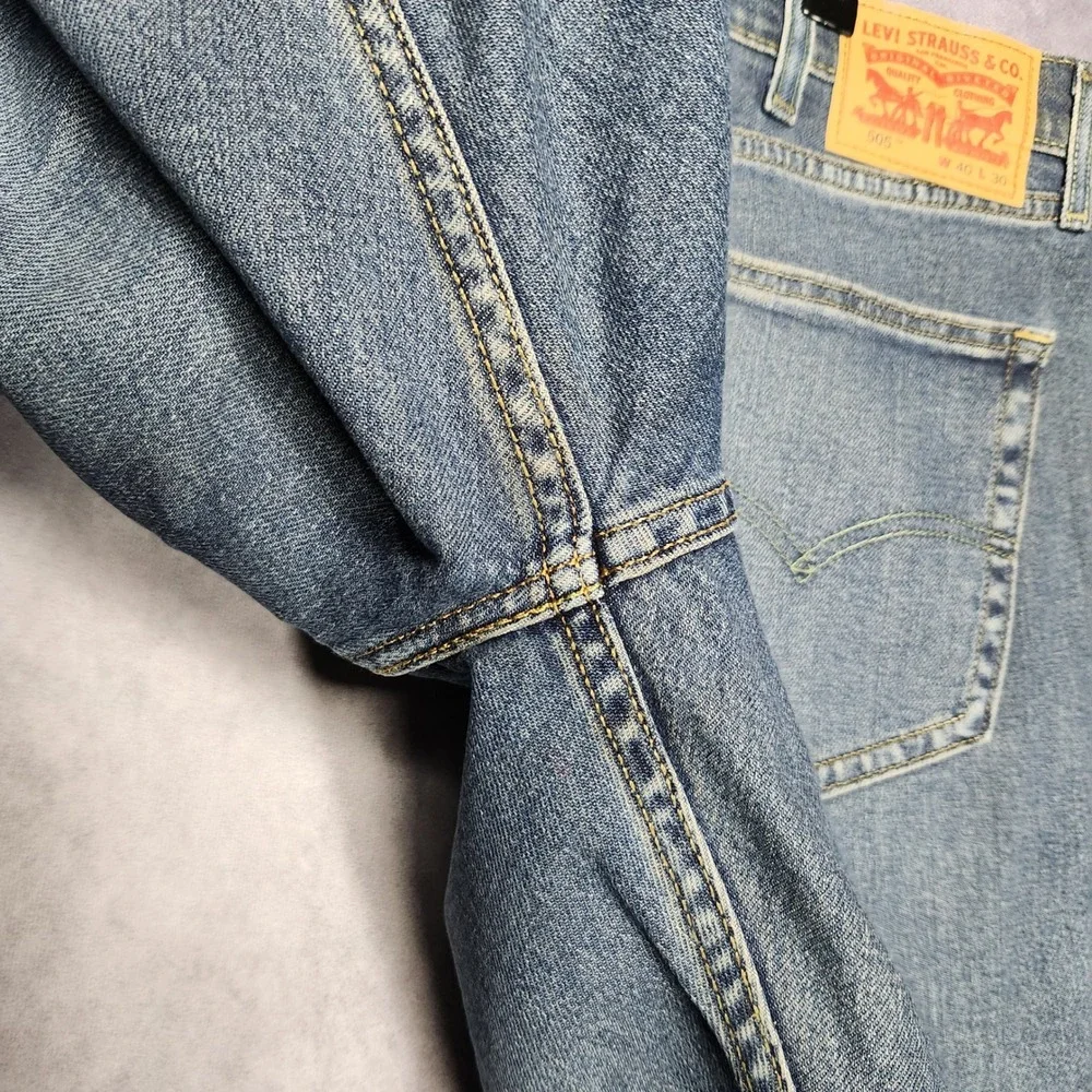 Levis 505 Regular Fit Jeans Mens 40x30 Blue‎ Straight Leg Iron Creased